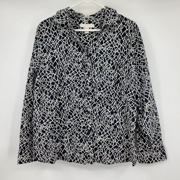 Chico's Women's Black and White Formal Button Down Collared Shirt Top Size XL - Picture 1 of 6